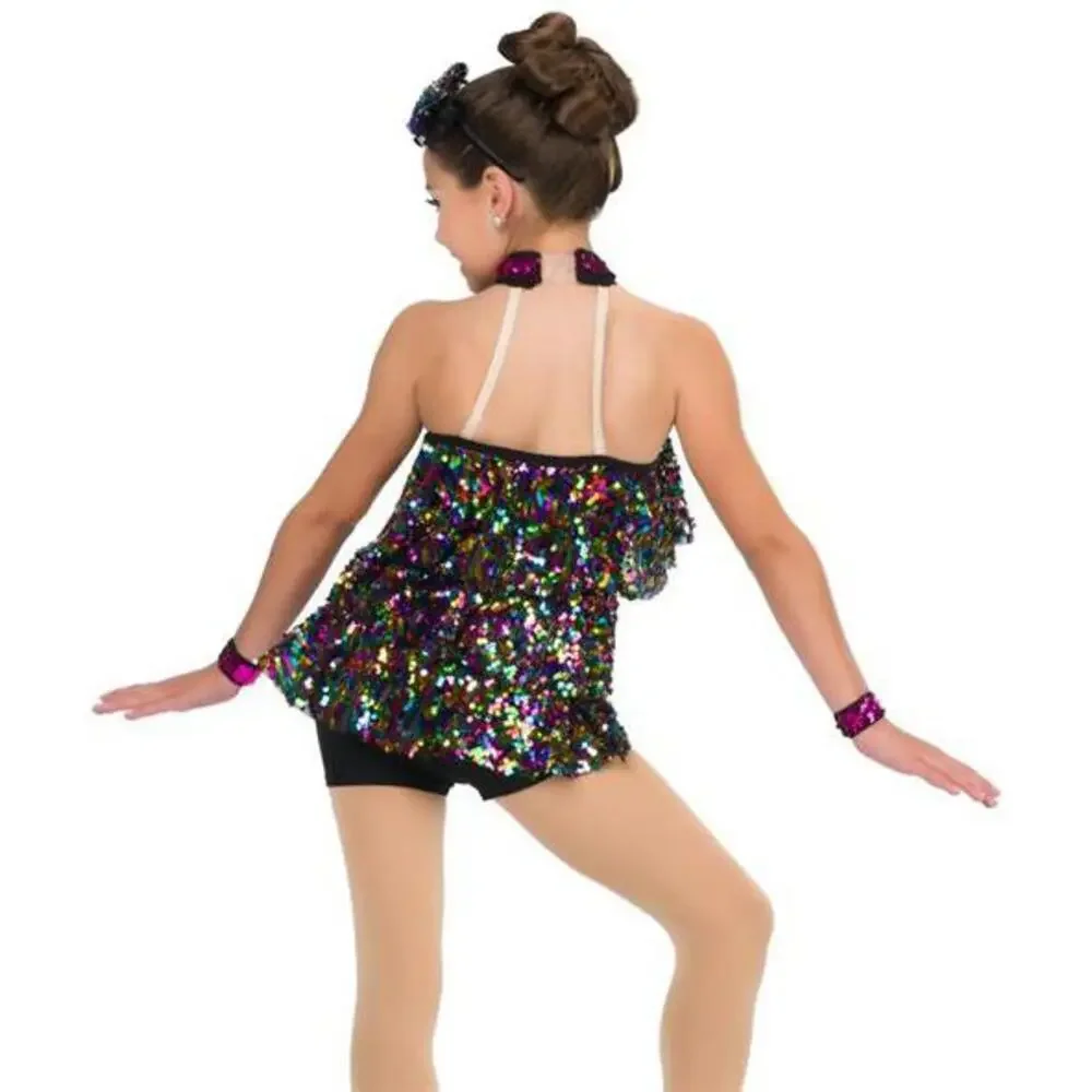 Pre-Owned Dance Costume AWCT 18978 Large Child Multi Ruffles Jazz Sequin